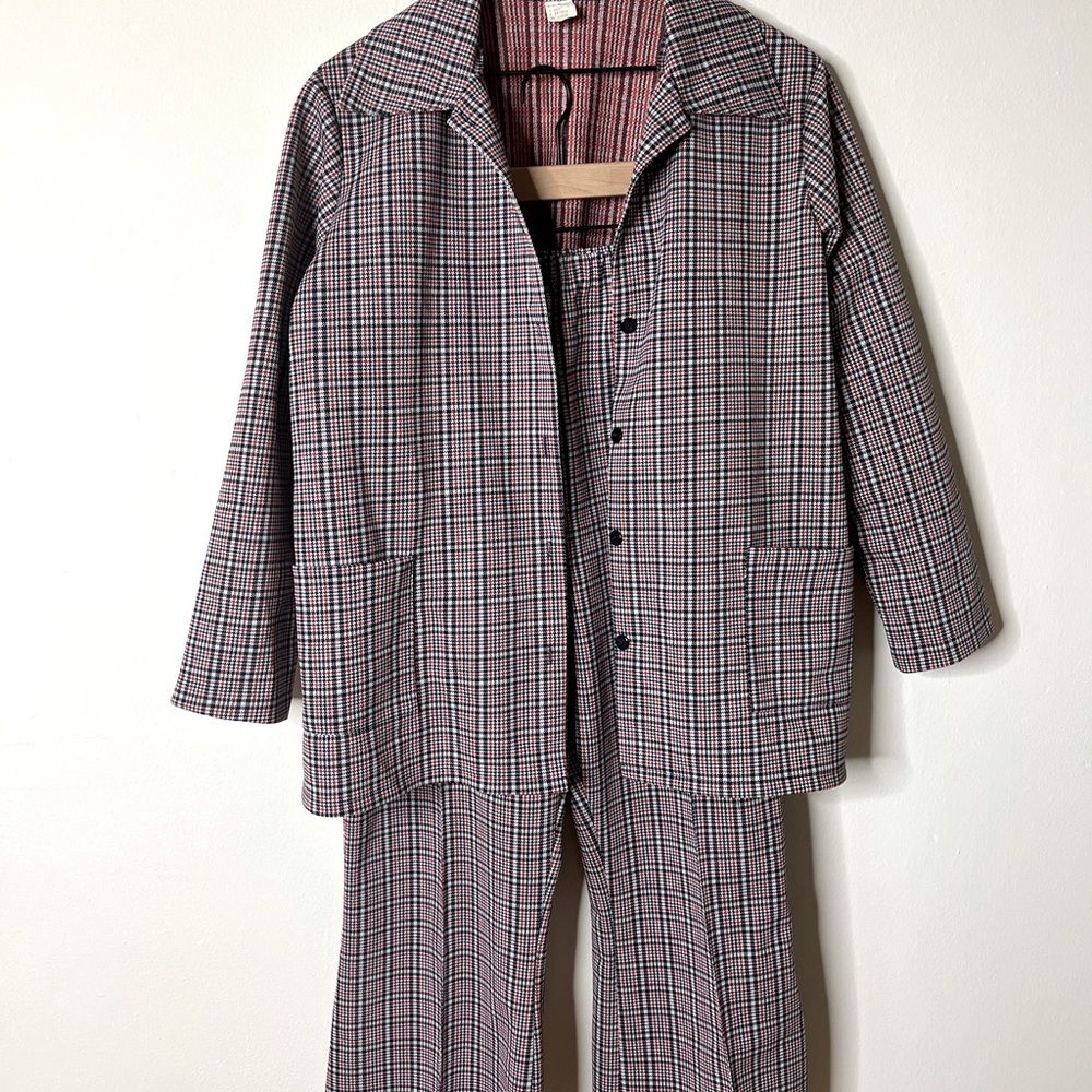 Vintage Red and Navy Plaid Flare Pant Set